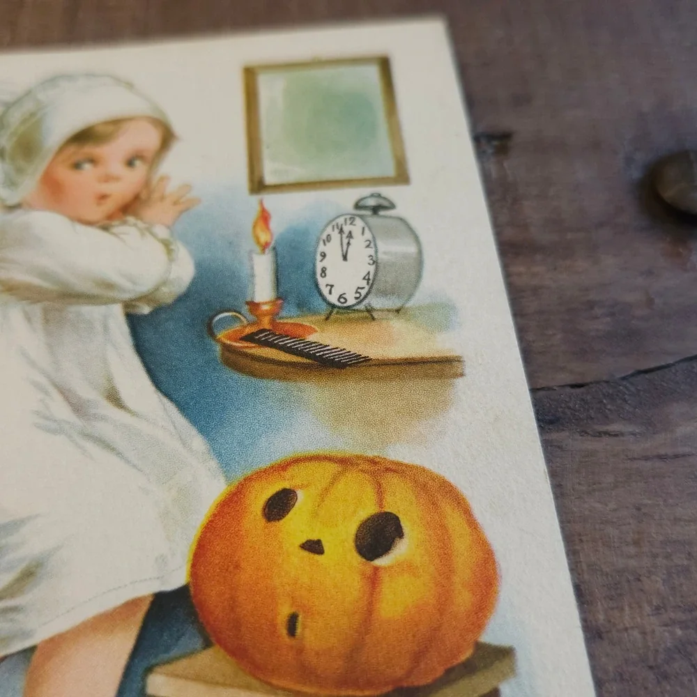 Antique Halloween Postcard Wolf & Co NY Child Ghost Pumpkin Poem Unposted 1910s
